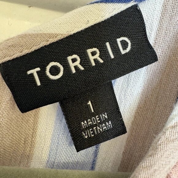 Torrid Blue Brown Striped Sleeveless Blouse | Size 1 1X  Boho Lightweight Top - Picture 3 of 6